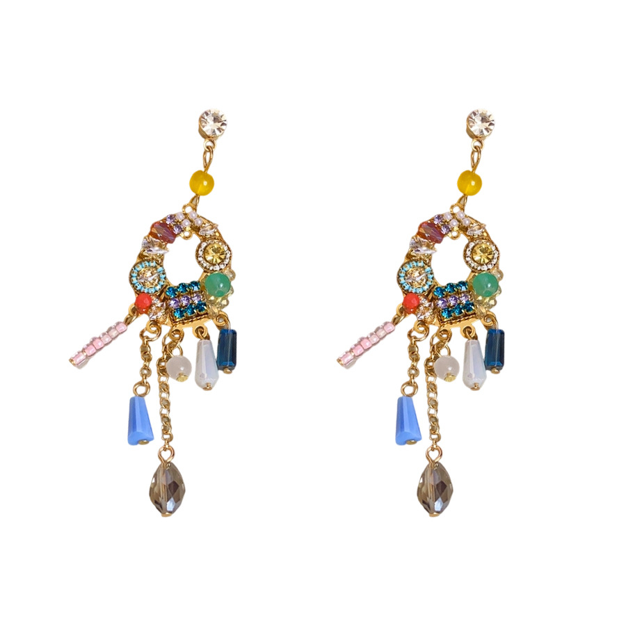 Pendientes de perlas de cristal con flecos de colores con diamantes Pendientes de estilo étnico bohemio Pendientes de nicho de lujo ligero y de alta gama image 6