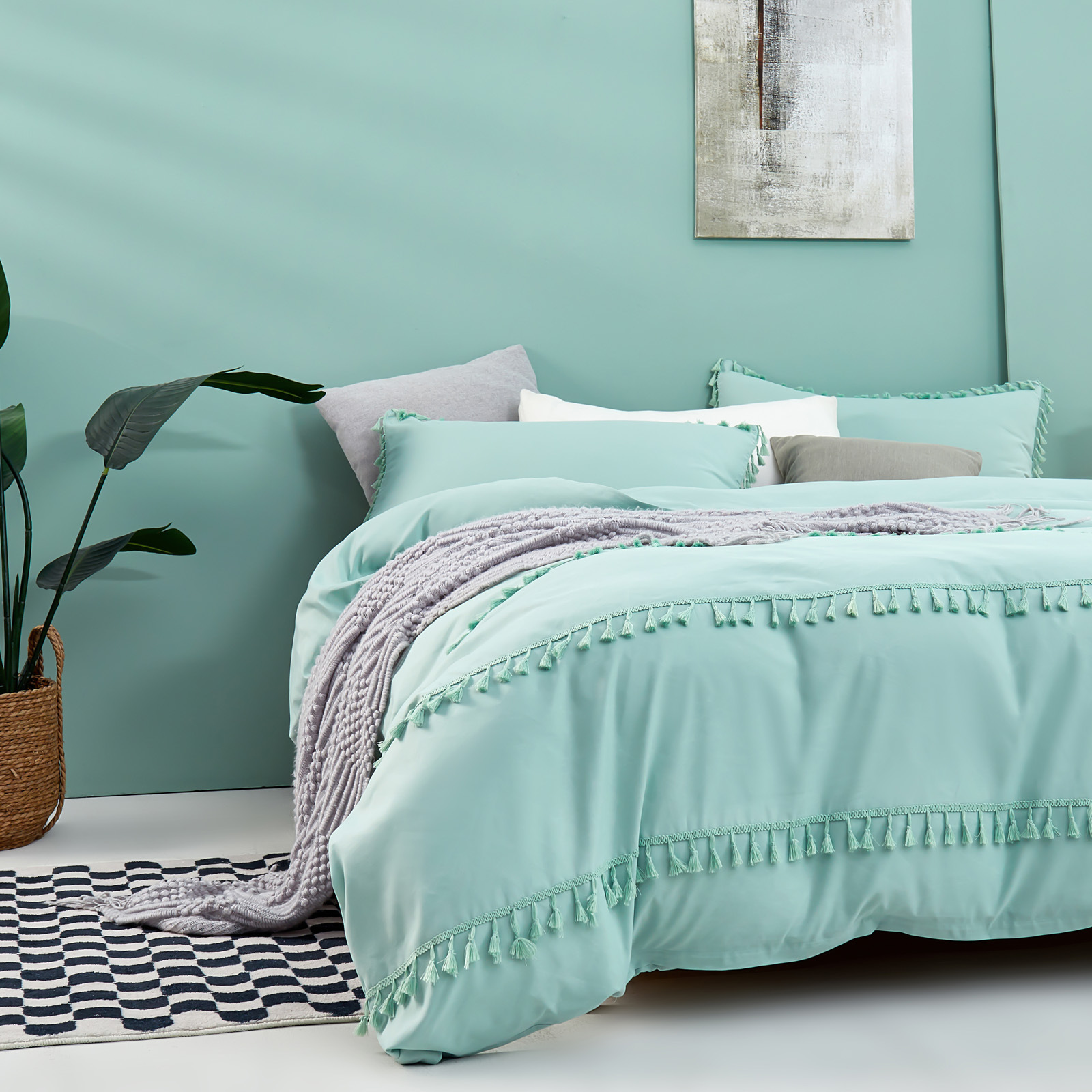 跨境家纺亚马逊欧美ebay专供床上用品流苏被套枕套三件套