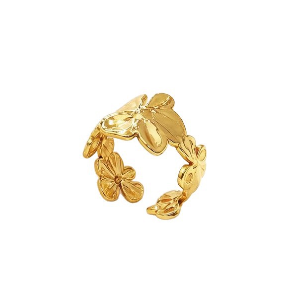 Xuping Europa y los Estados Unidos transfronterizos de acero inoxidable 24k anillo de flores de nicho simple imitación de oro ligero anillo de apertura de lujo para mujeres