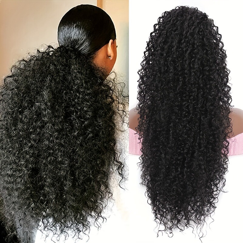 African Wig Female Ponytail Fluffy Curly Gradient Color Drawstring Ponytail Natural Highlight Imitation Wig Ponytail Wholesale