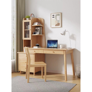 Solid Wood Telescopic Desk Bookshelf Combination Corner Desk Bookcase Integrated Home Computer Desk Student Writing Desk