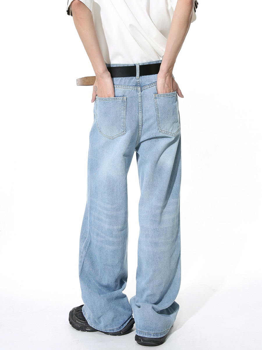 Ropa para hombre MTLCLOTHES | Jeans casuales holgados de pierna ancha y larga hasta el suelo, estilo americano, sencillos y limpios, de tendencia.