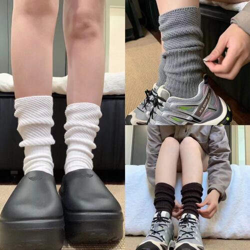 Japanese breathable stack socks, autumn Korean Dongdaemun, coarse knit, granular interwoven, women's gray mid-calf cotton socks