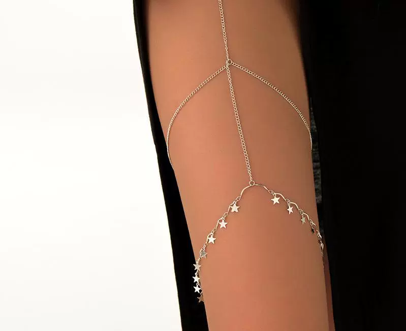 Leg Strap Chain, European Style Golden Rhinestone Thigh Jewelry, Adjustable 7×10 cm