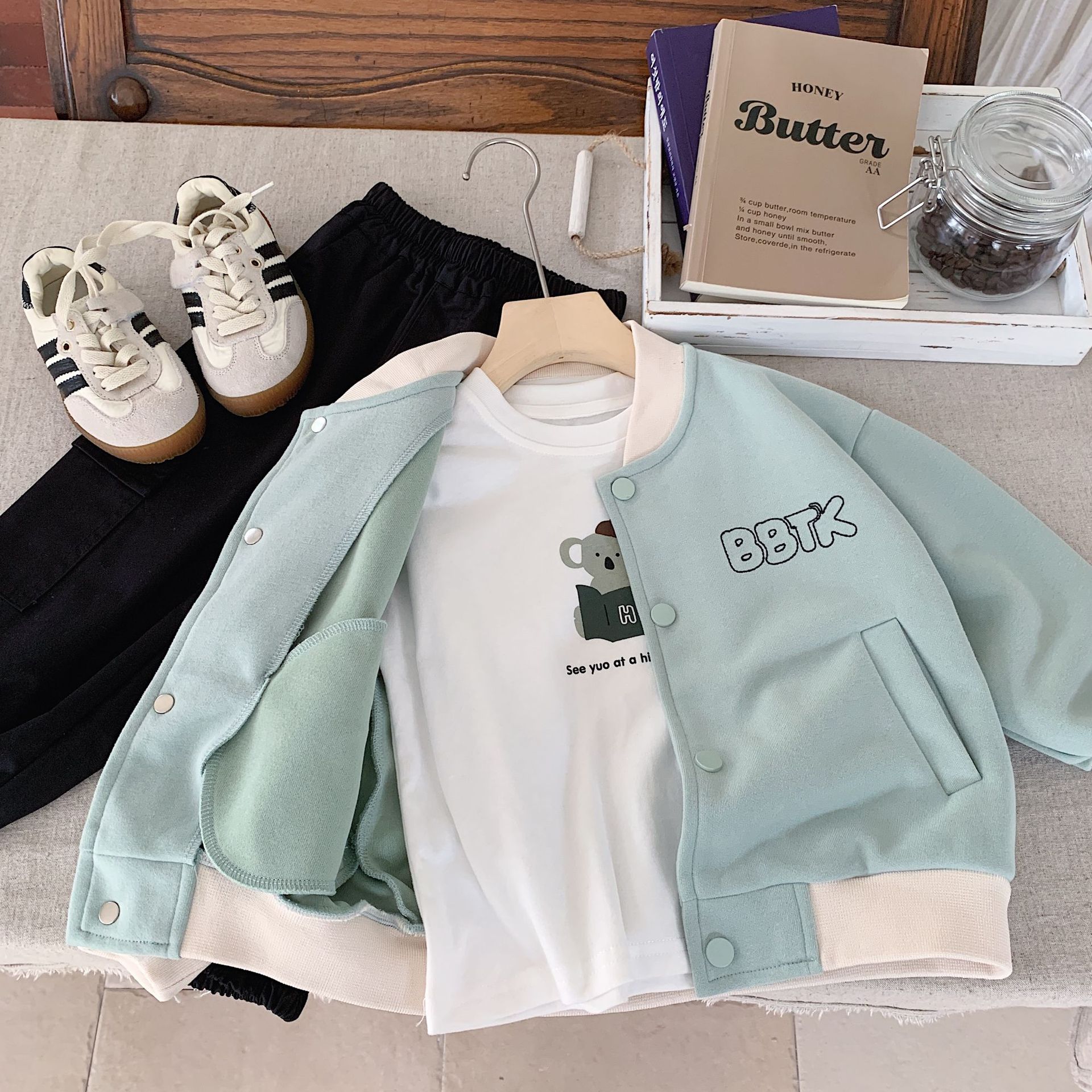 아동 코트 BANGCHENG 2024 가을 새 편지 자수 캐주얼 가디건 소년 세련되고 다재다능한 G0333