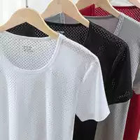 Футболка из ледяного шелка с короткими рукавами, мужская летняя тонкая сетчатая дышащая свободная футболка большого размера, модная быстросохнущая футболка с половиной рукавов