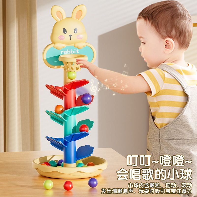 Niños plegable pista de tiro girar bebés rodando balón de tiro torre de planeo de educación temprana juguetes de agarre de pelota