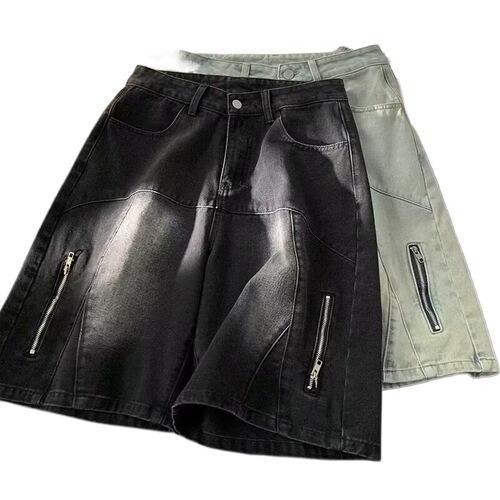 Summer American casual cool style heavy-duty washed multi-pocket work shorts for men loose trendy streetwear five-pocket pants