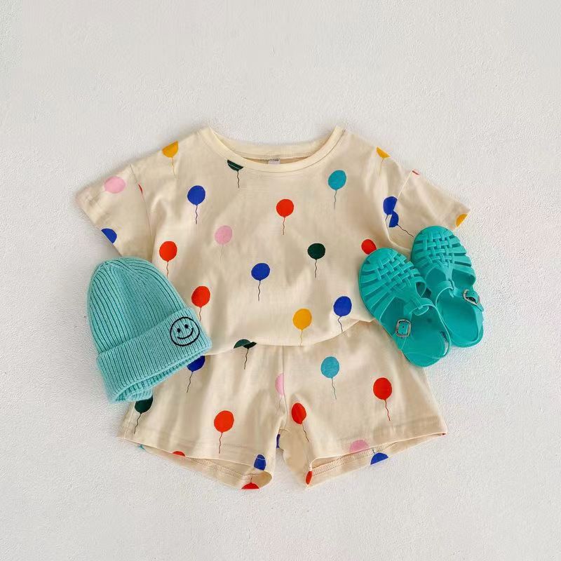 Ice Silk Fabric Baby Set Loose Summer Short-Sleeved Shorts Children's Pajamas Boys and Girls Cool Home Clothes Air-Conditioned Clothes