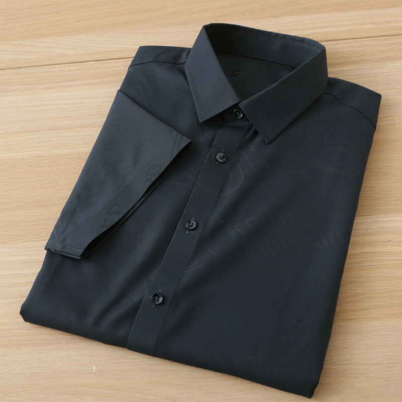 Sea Shear Standard Jacquard Short-sleeved Shirt Men's Lapel Business Casual All-match Men's Shirt Summer Middle Year Men's 2Y025