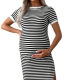 Europe and the United States cross-border 2024 new autumn stripes leisure comfortable round neck stretch fashion hot mom split pregnant women dress
