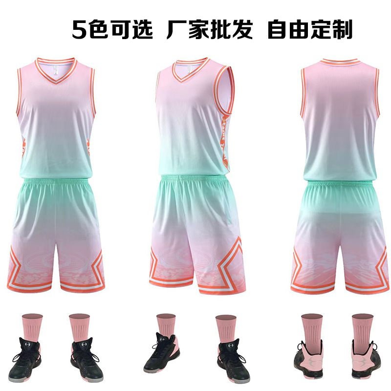 Wholesale Game Training Team Clothes Men's and Women's Sports Blue Jersey Basketball Clothes suit Children's Adult Print Size