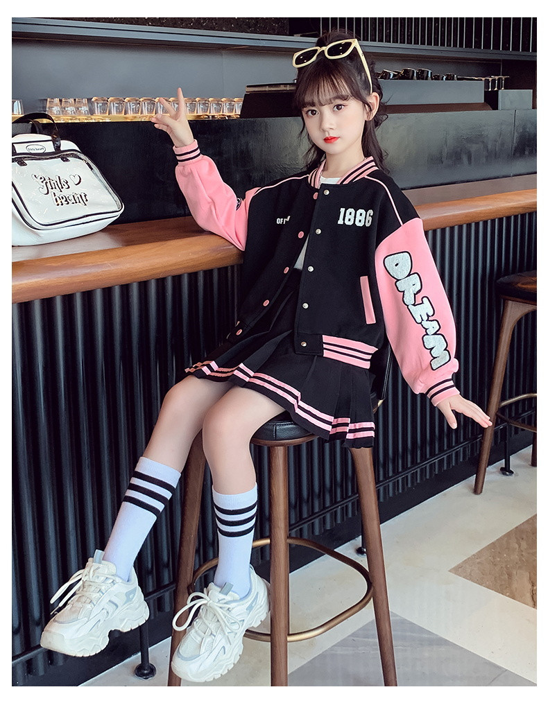 Academy Style Skirt Spring and Autumn New Big Boy Fashionable Parent-child Coat Girls' Baseball Two Piece Set_voghion.com