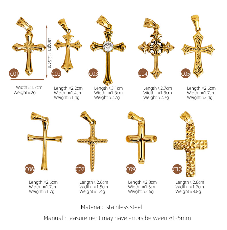 3g Weight Pendant Jewelry Making Type Real Gold Plated Plating Material 1 Piece Quantity Daily Occasion 304 Stainless Steel Material Cross Pattern All Seasons Season Unisex Gender Polished Finish Retro, Classic Style Style Waterproof Non Tarnish Craft 1 Piece 304 Stainless Steel Real Gold Plated Cross Polished Pendant 1