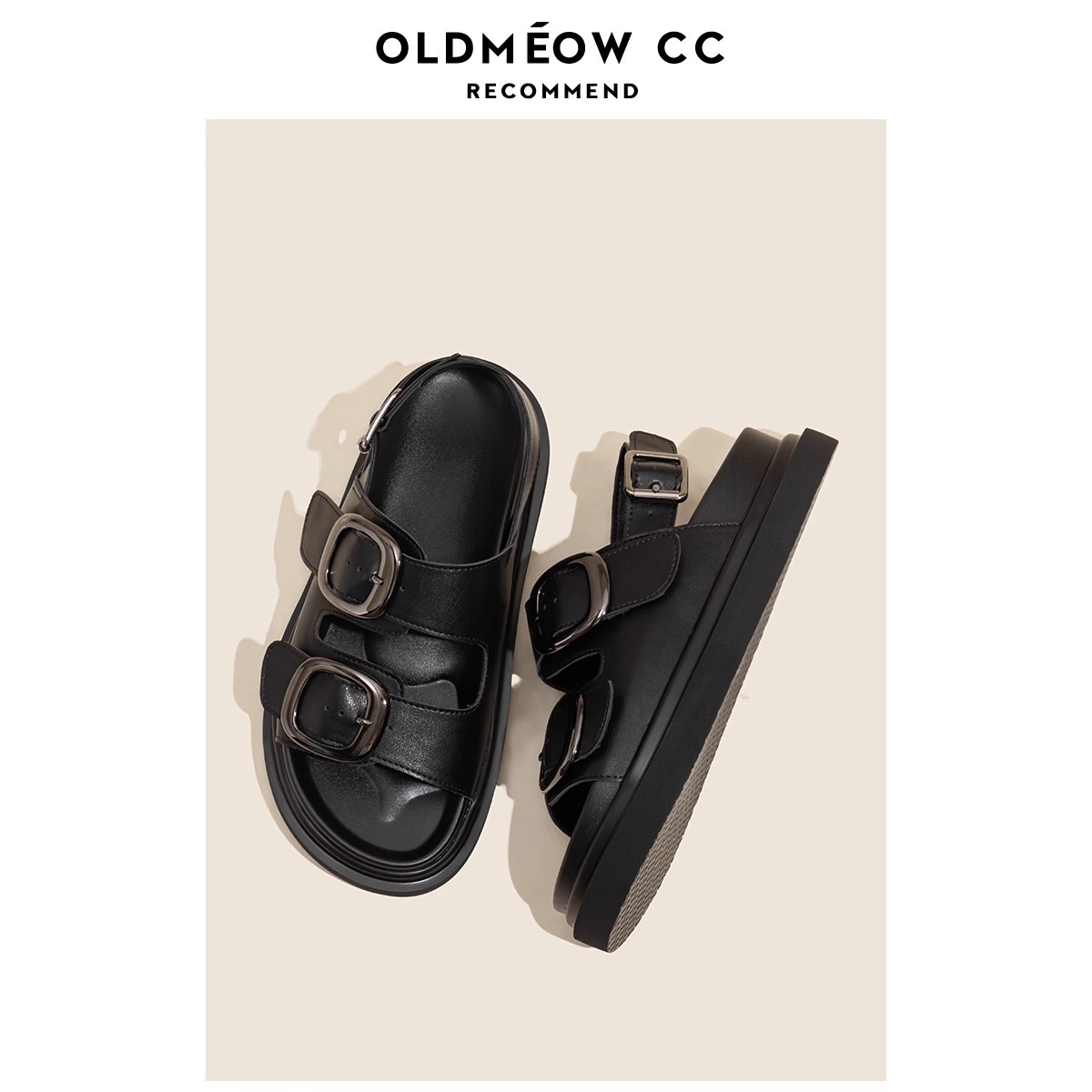 Trendy sur sandalias negras de suela gruesa para mujer verano nuevo estilo de moda deportes de todo fósforo botonadura de una palabra sandalias romanas planas y pantuflas