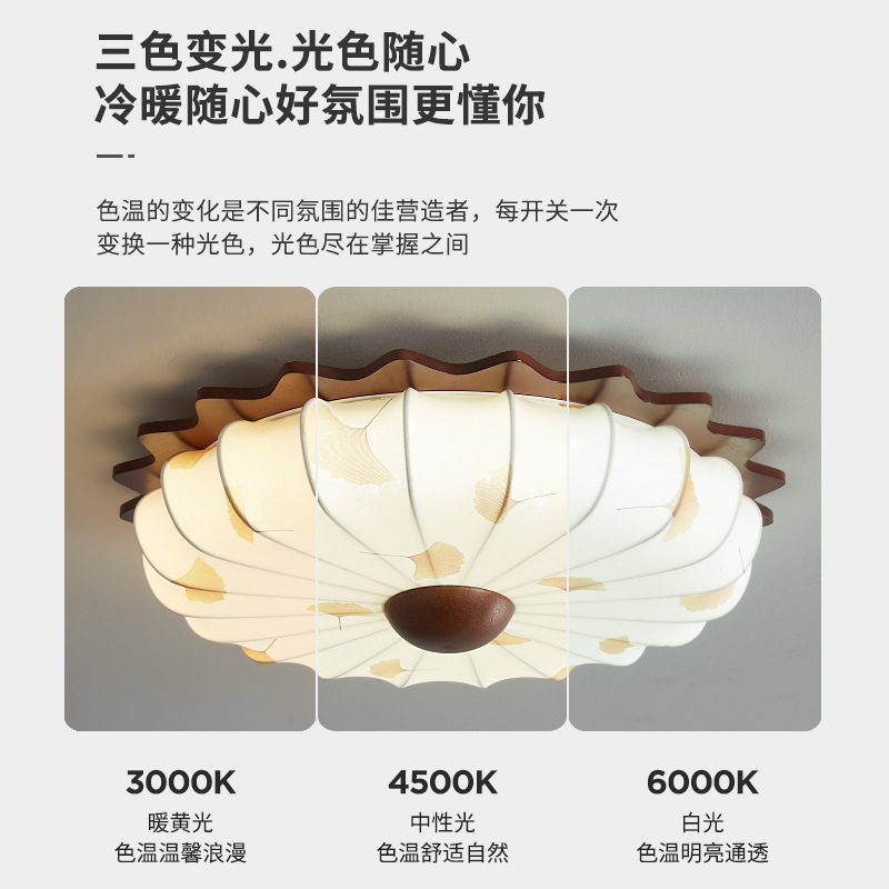 Lámpara de techo de dormitorio de estilo medio, nueva luz de dormitorio principal de impresión retro zen de estilo chino