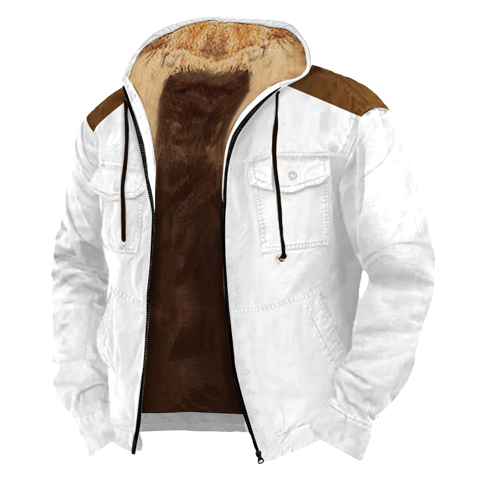 2023 transfronteriza europea y americana patrón de color sólido impresión 3D Impresión digital suéter con capucha forro marrón bolsillo algodón