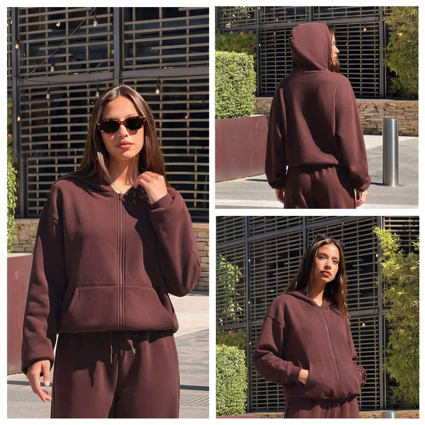Xi Xi autumn and winter American-style hooded sweatshirt, loose-fitting, thickened, zip-up, for sports, fitness, and casual wear