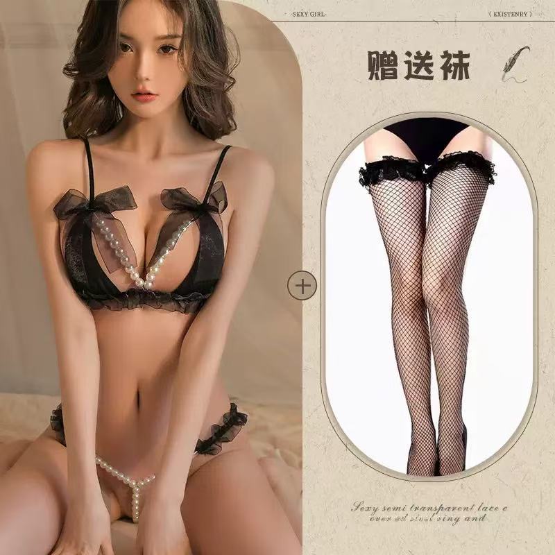 블랙+레이스 망사스타킹 블랙