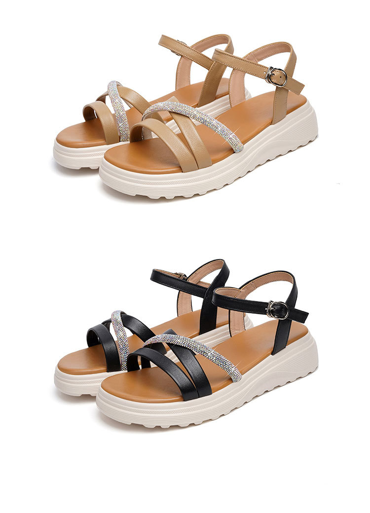 Sandal nữ đế xuồng cao gót đính đá da bò mềm — Trắng kem【Da bò lớp đầu】 chi tiết 24