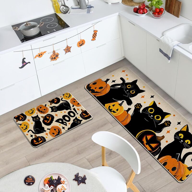 Amazon temu ハロウィン雰囲気ホームクリスタルベルベットキッチンマット玄関ドア滑り止めと汚れにくいドアマットドロップシッピング|undefined