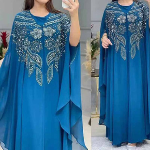 Amazon Muslim Robe Plus Size Women's European and American Cross-Border Women's Long Dress Two-Piece Set