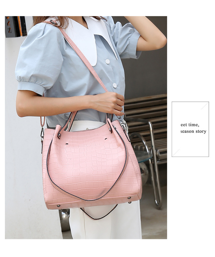 Solid Color Pattern Women's Medium Pu Leather Solid Color Elegant Streetwear Bucket Zipper Bag Sets