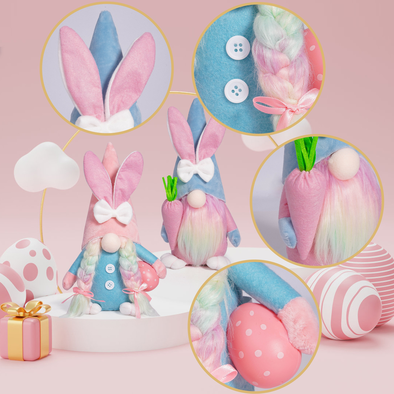 Conejo de Pascua transfronterizo muñeca sin cara rabanes huevos adornos atmósfera de fiesta adornos de decoración encantadores