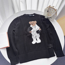 RL/可扫码25年小熊秋冬镂空纯棉刺绣卡通圆领针织毛衣女休闲百搭