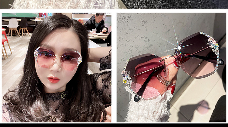 Fashion Gradient Color Resin Polygon Diamond Frameless Women's Sunglasses display picture 3