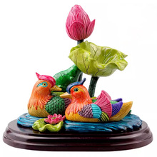 交趾陶荷花鸳鸯摆件好合夫妻感情结婚礼品摆饰家居摆件