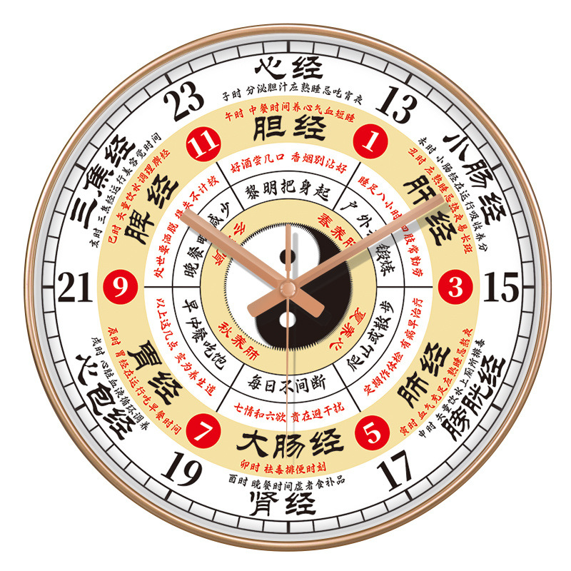 子午流注钟表中医养生家用时钟十二时辰静音客厅24小时美容李木岭