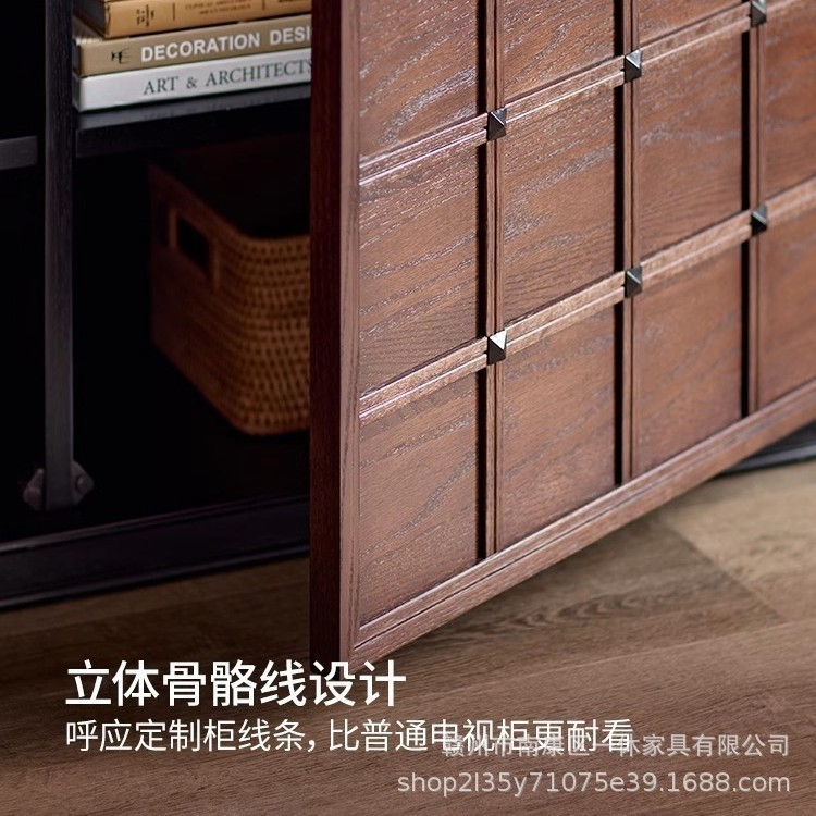 法式中古实木电视柜模块组合巧克力玲珑柜骨骼线复古落地柜展示柜|undefined
