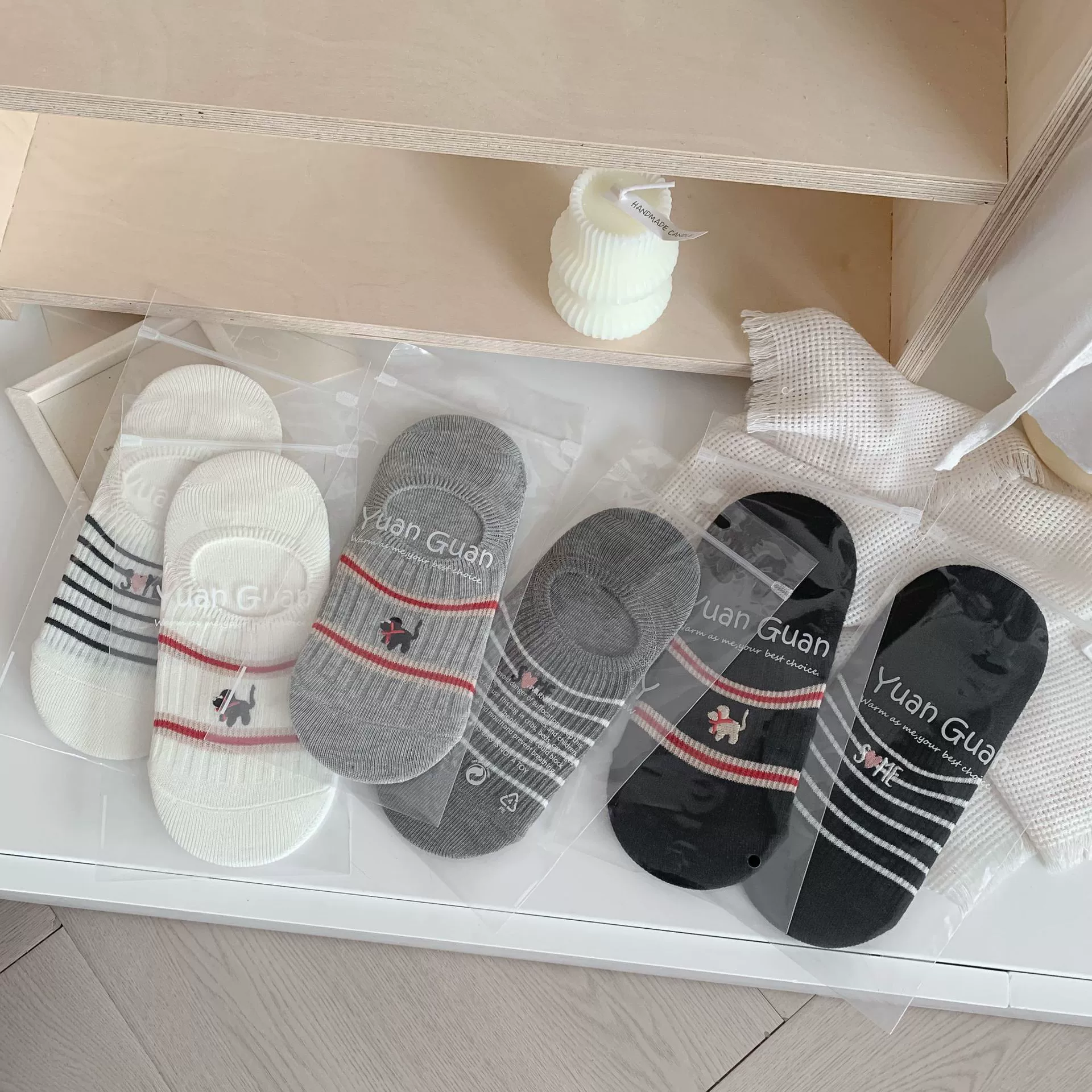 Весна и лето полосатые двойные иглы щенки вышивка женские невидимые носки лодки милые академические носки силиконовые каблуки