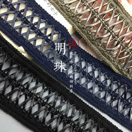 P8665.5CM加宽黑白PU皮面交叉镂空织带花边辅料服装装饰