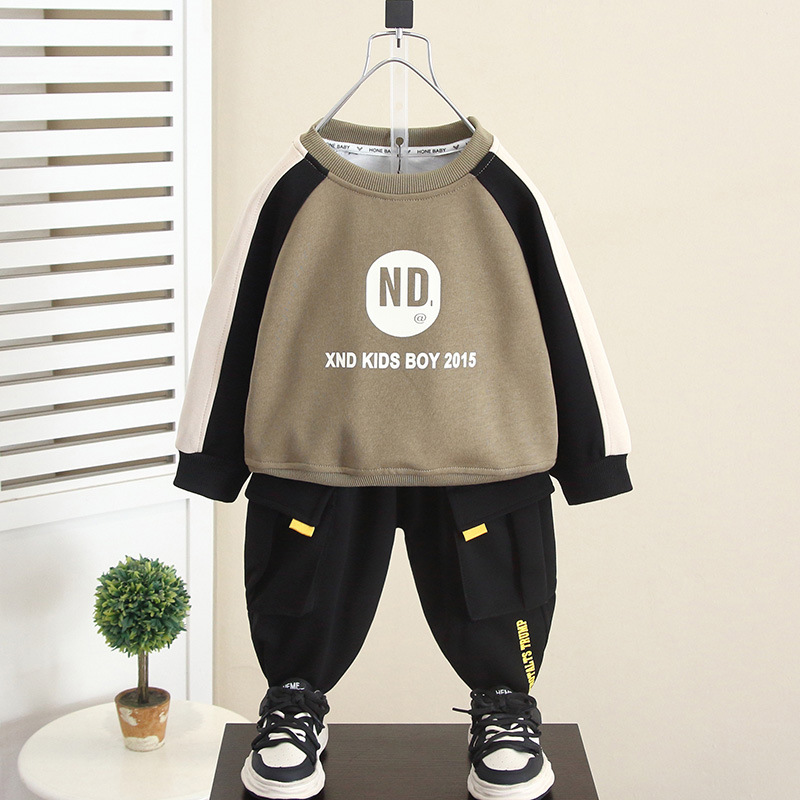 6153 traje de suéter para niño 2025 primavera y otoño nuevo bebé otoño top de manga larga de dos piezas mono para niños