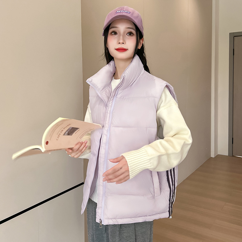 2025 otoño y invierno chaleco de algodón de pluma mujer ropa exterior holgada estilo europeo de la universidad chaleco chaleco de clip de caballo chaqueta image 4