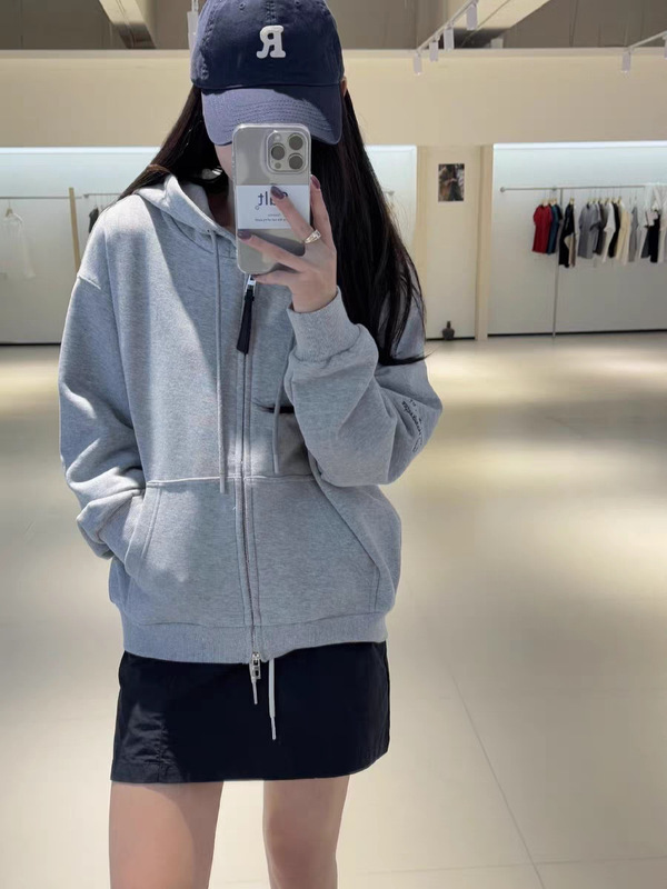 开衫拉链卫衣女宽松2025新款宽松休闲灰色印花慵懒风上衣外套|undefined