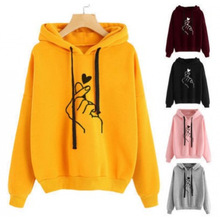 跨境外贸女装2025速卖通亚马逊宽松休闲印花比心连帽加绒卫衣女