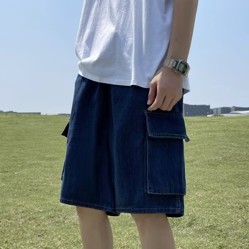 Verano hombre jeans corto coreano suelto super fuego agujero pantalones recto bf estilo de puerto pantalones de moda juvenil
