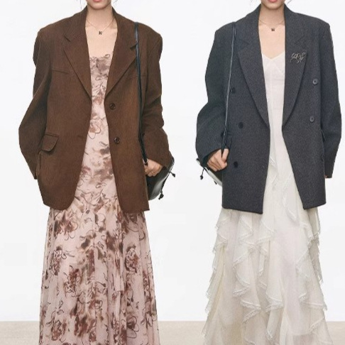 Westayone High-End Woolen Suit Jacket for Women + Design Long Skirt White Dress