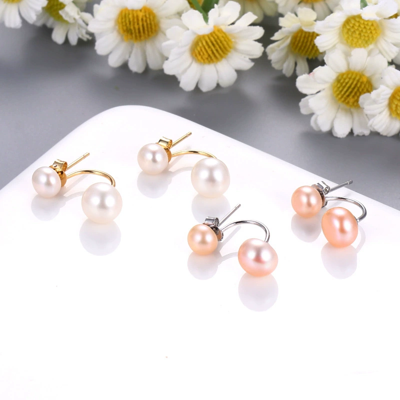 Двусторонние серьги с натуральным пресноводным жемчугом простого размера в Корейском стиле, женские персонализированные задние подвесные передние и задние серьги-знаменитости в стиле интернет, ювелирные изделия