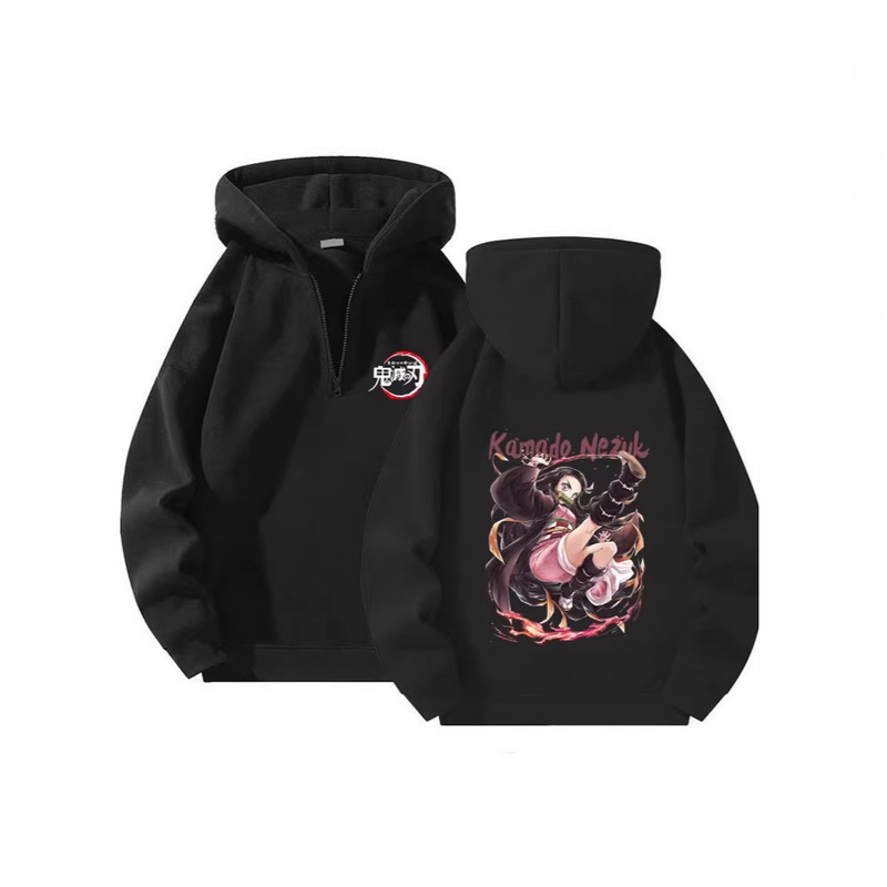 Cross-Border Autumn Style Quarter-Zip Pullover Sweatshirt for Men and Women, Casual Anime Demon Slayer Zip-Up Hoodie