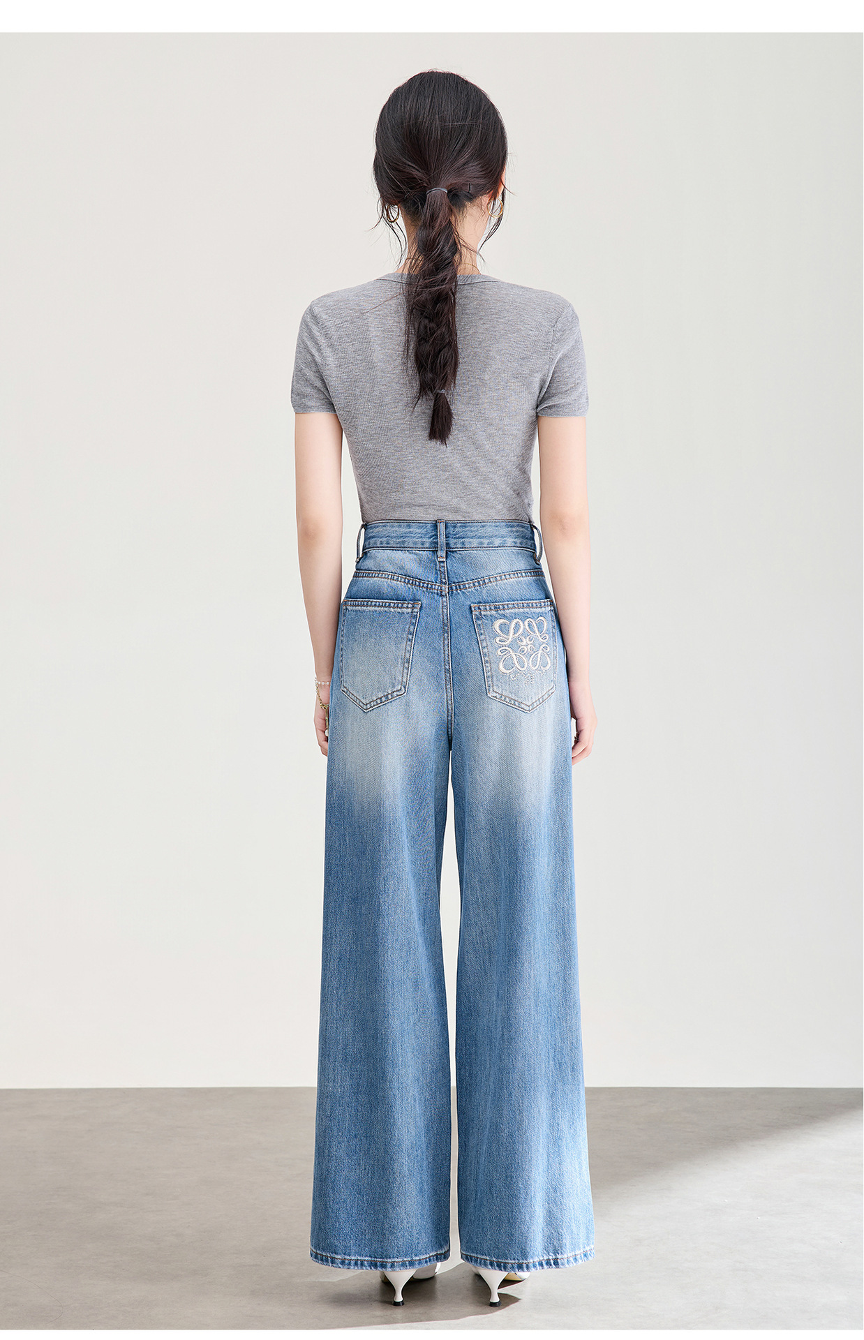 Quần jean ống rộng vải Tencel cotton phong cách retro, dáng suông rũ nhẹ mùa hè — xanh lam chi tiết 24