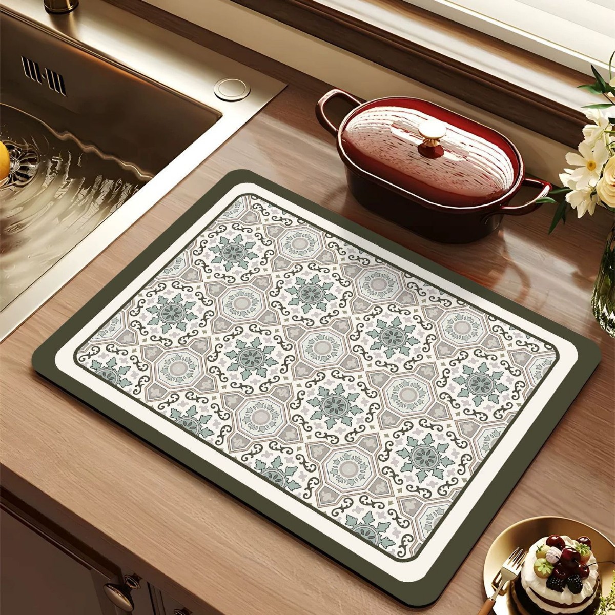 Cocina original retro americana absorbe almohadilla de drenaje almohadilla de absorción de barro de algas almohadilla de taza almohadilla de mesa antideslizante