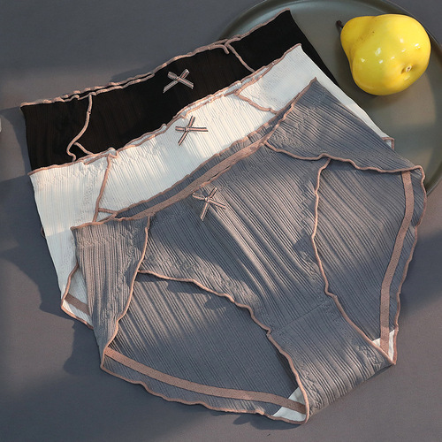 Korean large size student Japanese pure cotton crotch underwear for women with high slits, ear-rimmed waistband and hip briefs