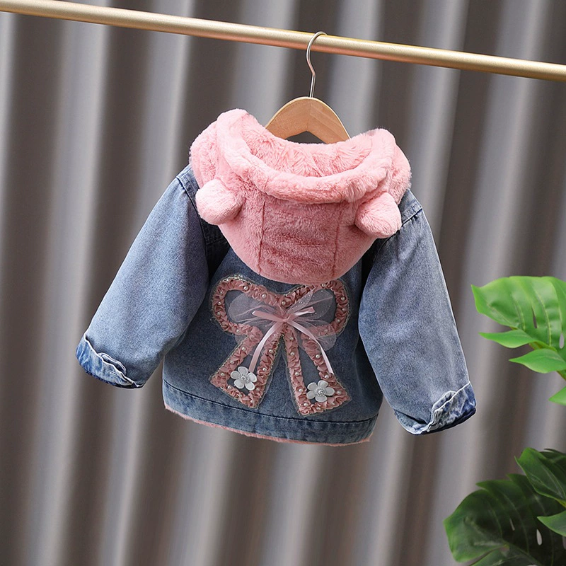 Winter children's denim demi-season down jacket girl's, western style, increased thickness