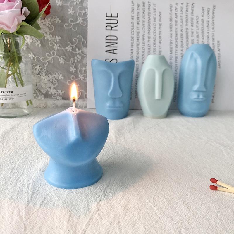 Jiahuimei simple cara aromaterapia vela molde de silicona DIY abstracto cara retrato yeso incienso piedra molienda herramienta en stock
