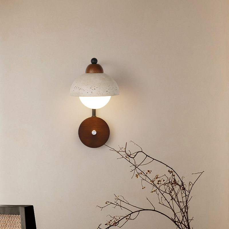 Lámpara de pared de estilo japonés retro sala de estar residencial crema porche de diseño de pasillo de piedra dormitorio amarillo agujero silencioso diseño de puerta de aire