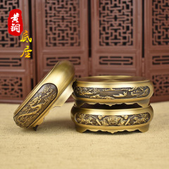 黃銅香爐底座百福缸銅葫蘆純銅蓮花底座家居辦公室復古創意銅擺件